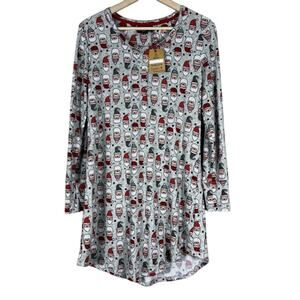 NWT Santa’s Treasures Sleep Shirt Womens M Gray Santa Long Sleeve Christmas